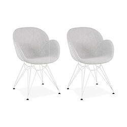 Mes Lot de 2 chaises tissu gris clair piètement en métal blanc - UMILA