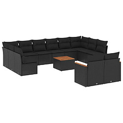 vidaXL Salon de jardin avec coussins 13 pcs noir résine tressée