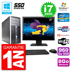 PC HP 6300 MT Ecran 27" Core i7-2600 RAM 8Go SSD 960Go Graveur DVD Wifi W7 · Occasion 