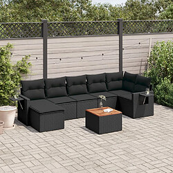 vidaXL Salon de jardin 8 pcs avec coussins noir résine tressée