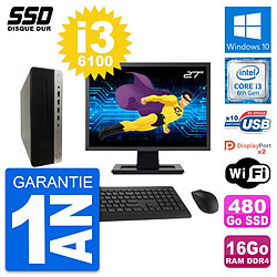 PC HP ProDesk 600 G3 SFF Ecran 27" i3-6100 RAM 16Go SSD 480Go Windows 10 Wifi · Occasion 