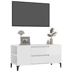 Acheter Maison Chic Meuble TV scandinave - Banc TV pour salon Blanc brillant 102x44,5x50 cm Bois d'ingénierie -MN49446