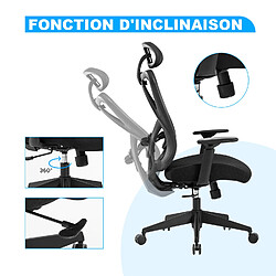 IKIDO Chaise de bureau, fauteuil de bureau ergonomique pivotant, réglable en hauteur, mécanisme d’inclinaison,chaise de bureau confortable à haut dossier,charge 150kg,Noir pas cher