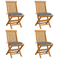 vidaXL Chaises de jardin et coussins gris lot de 4 Bois de teck massif