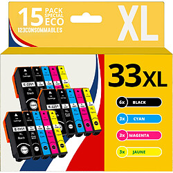 123CONSOMMABLES - 33XL - Pack 15 Cartouches d'encre Compatible pour Epson 33 XL pour Expression Premium XP-540 XP-530 XP-830 XP-7100 XP-900 XP-640 XP-630 XP-635 XP-645 