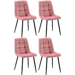 Decoshop26 Lot de 4 chaises de salle à manger coutures forme carrées en tissu velours rose pieds en métal noir 10_0001799