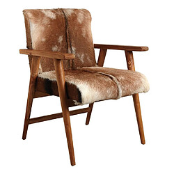 Aubry Gaspard Fauteuil en peau de chèvre marron et teck.