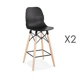 Mes Lot de 2 chaises de bar H68 cm blanches et pieds naturels - LAYNA