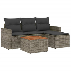 vidaXL Salon de jardin 5 pcs avec coussins gris résine tressée