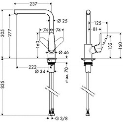 Hansgrohe Mitigeur dévier/cuisine bec haut en L Focus - finition acier Inox (Stainless)