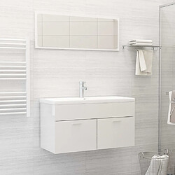 vidaXL Ensemble de meubles de salle de bain Blanc brillant Aggloméré 