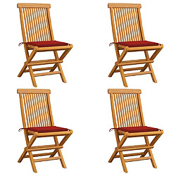 Maison Chic Lot de 4 Chaises de jardin,Fauteuil d'extérieur avec coussins rouge Bois de teck massif -MN25794