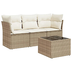 vidaXL Salon de jardin avec coussins 4 pcs beige résine tressée