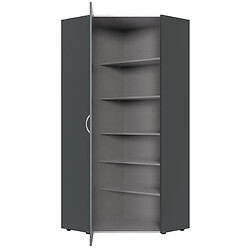 Pegane Armoire d'angle, meuble de rangement coloris Graphite - longueur 80 x hauteur 185 x profondeur 80 cm