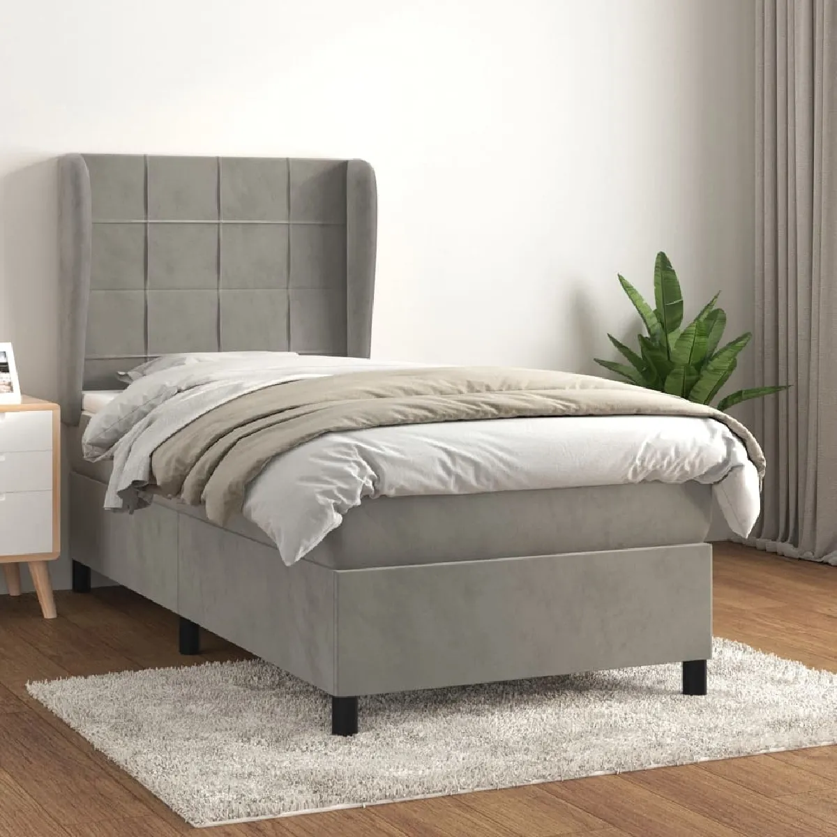 Maison Chic Lit Adulte - Lit simple Lit à sommier tapissier et matelas moelleux - Meuble de Chambre - Gris clair 100x200cm Velours -MN49889