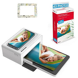 AGFA PHOTO Pack Imprimante Realipix Moments + Cartouches et papiers 40 photos + Joli cadre magnétique - Impression Bluetooth Photo 10x15 cm, iOS et Android, 4Pass Sublimation Thermique - Blanc - Blanc 