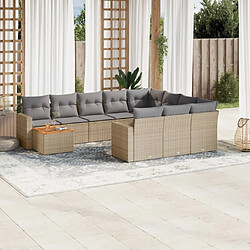 vidaXL Salon de jardin 11 pcs avec coussins beige résine tressée 