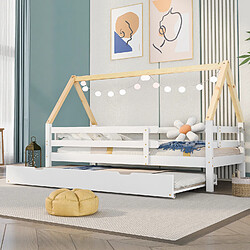 Acheter Sweiko Lit de cabane Lit simple Lit d'enfant Lit escamotable Lit coulissant avec roulettes en bas Lit blanc Poutrelle naturelle (200x90cm)