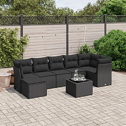 vidaXL Salon de jardin 8 pcs avec coussins noir résine tressée