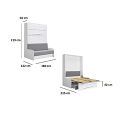 Inside 75 Armoire lit escamotable SOFA AUTOMATICA 160 cm façade blanc brillant canapé gris MECANIQUE SEDAC MERAL pas cher