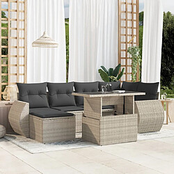 vidaXL Salon de jardin avec coussins 7 pcs gris clair résine tressée 