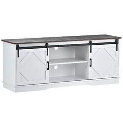 Avis Universal Grand centre de divertissement de buffet de meuble de TV, 2 portes coulissantes Étagères réglables pour la salle à manger de salon, conception moderne de maison de campagne 150*40*60cm Blanc