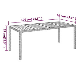 vidaXL Table de jardin dessus en bois Gris 190x90x75 cm Résine tressée pas cher