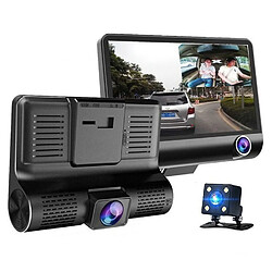 Riff Enregistreur vidéo de voiture Full HD DVR G-Sensor avec 3 caméras et rétroviseur LCD 4'' Noir 