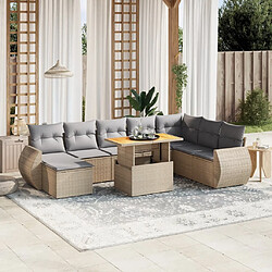 vidaXL Salon de jardin avec coussins 9 pcs beige résine tressée 