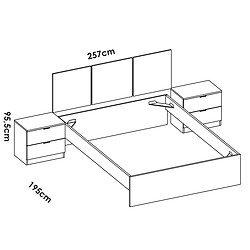 Pegane Ensemble de tête de lit + lot de 2 tables de chevet avec 2 tiroirs + structure de lit + commode coloris blanc