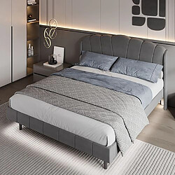 Sweiko Lit adulte 160x200 cm Lit rembourré avec lampes LED sensibles et les pieds Lit double gris pas cher