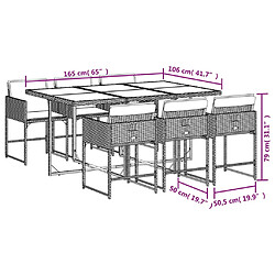 Acheter vidaXL Ensemble à manger de jardin et coussins 7 pcs gris rotin