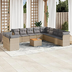 vidaXL Salon de jardin avec coussins 12 pcs beige résine tressée