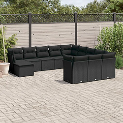 vidaXL Salon de jardin 12 pcs avec coussins noir résine tressée 