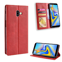 Etui en PU style vintage auto-absorbé rouge pour votre Samsung Galaxy J6 Plus