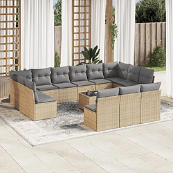 vidaXL Salon de jardin avec coussins 14 pcs beige résine tressée