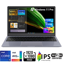 VANWIN PC Portable Intel Core i9-8950HK Windows 11 pro 16Go DDR4 512Go SSD Ordinateur Portable avec 5000mAH Batterie 15,6 Pouces WiFi 6 BT5.0 USB 3.0*2 HDMI, AZERTY-Gris 