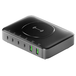 4smarts Station de charge GaN 100W, Dock Induction + 4x USB-C + 2x USB Noir