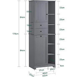 Avis SoBuy BZR104-DG Meuble Colonne de Salle de Bain Placard Armoire Toilette Haute Meuble de Rangement pour Salle de Bain Buanderie, avec 2 Portes et 2 Tiroirs, 6 Étagères et 1 Panier à Linge 60x37x170cm