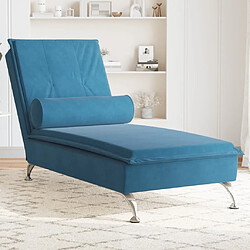 vidaXL Chaise longue de massage avec traversin bleu velours