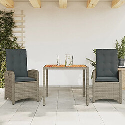 Maison Chic Ensemble à manger d'extérieur 3 pcs avec coussins,Salon de jardin gris résine tressée -GKD574822