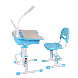 Leomark Bureau Ergonomique Réglable Avec la Chaise Et une Lampe Pour Enfants Bleu