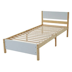 ComfortXL Lit simple en bois avec pied central, tête et pied de lit en MDF, blanc et naturel, 90x200 cm 