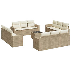 vidaXL Salon de jardin avec coussins 13 pcs beige résine tressée