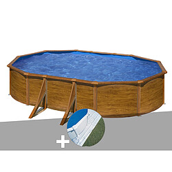 Kit piscine acier aspect bois Gré Pacific ovale 6,34 x 3,99 x 1,22 m + Tapis de sol