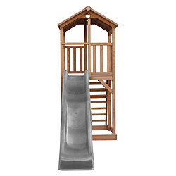 AXI Beach Tower Aire de Jeux avec Toboggan en gris & Bac à Sable | Grande Maison enfant extérieur en marron | Cabane de Jeu en Bois FSC