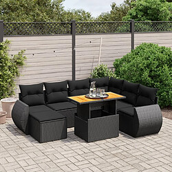 Maison Chic Ensemble Tables et chaises d'extérieur 8 pcs avec coussins,Salon de jardin noir résine tressée -GKD972874