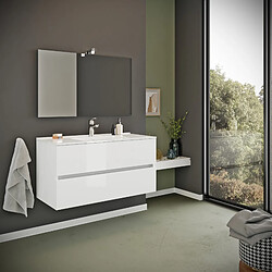 Kiamami Valentina MEUBLE DE SALLE DE BAIN AVEC TIROIRS 100CM BLANC BRILLANT, LAVABO ET MIROIR | BENACO 