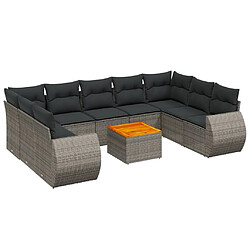 vidaXL Salon de jardin avec coussins 10 pcs gris résine tressée