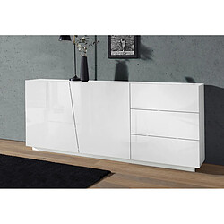 Alter Buffet moderne avec 2 portes et 3 tiroirs, Made in Italy, Buffet de cuisine, Buffet design de salon, 180x43h86 cm, couleur blanc brillant